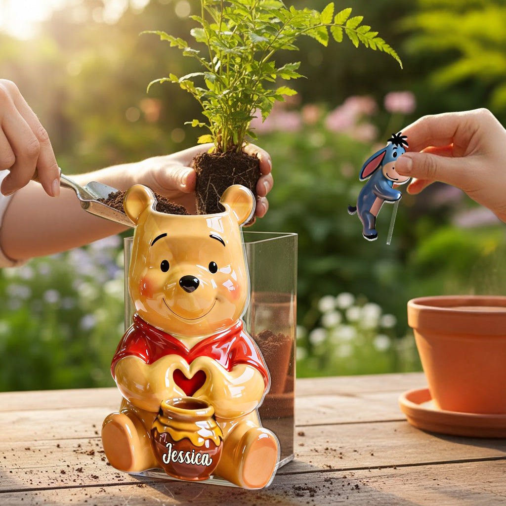 Honey Bear - Personalized Yellow Bear Acrylic Pot & Stake
