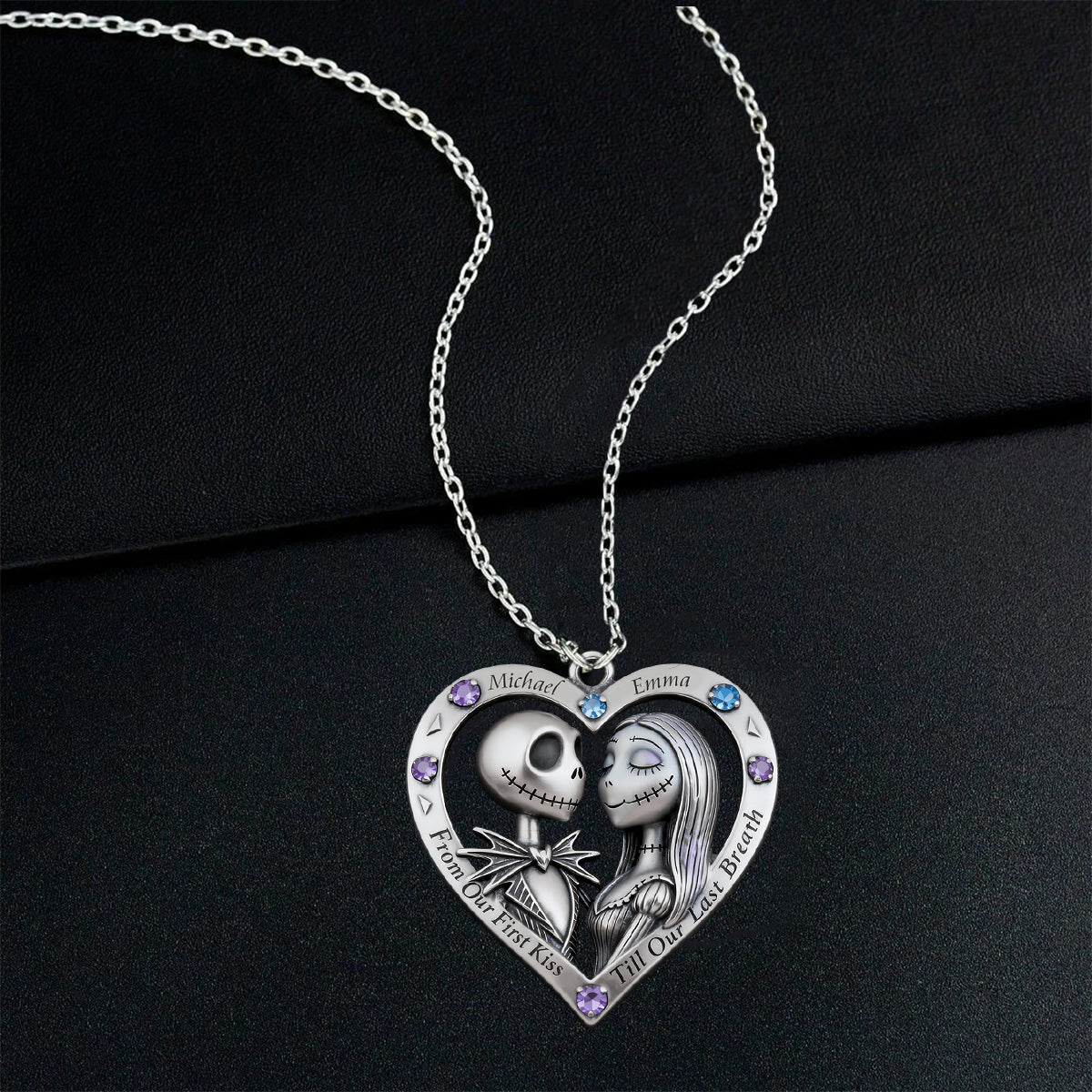 Till Our Last - Personalized Nightmare Shaped Metal Pendant Necklace
