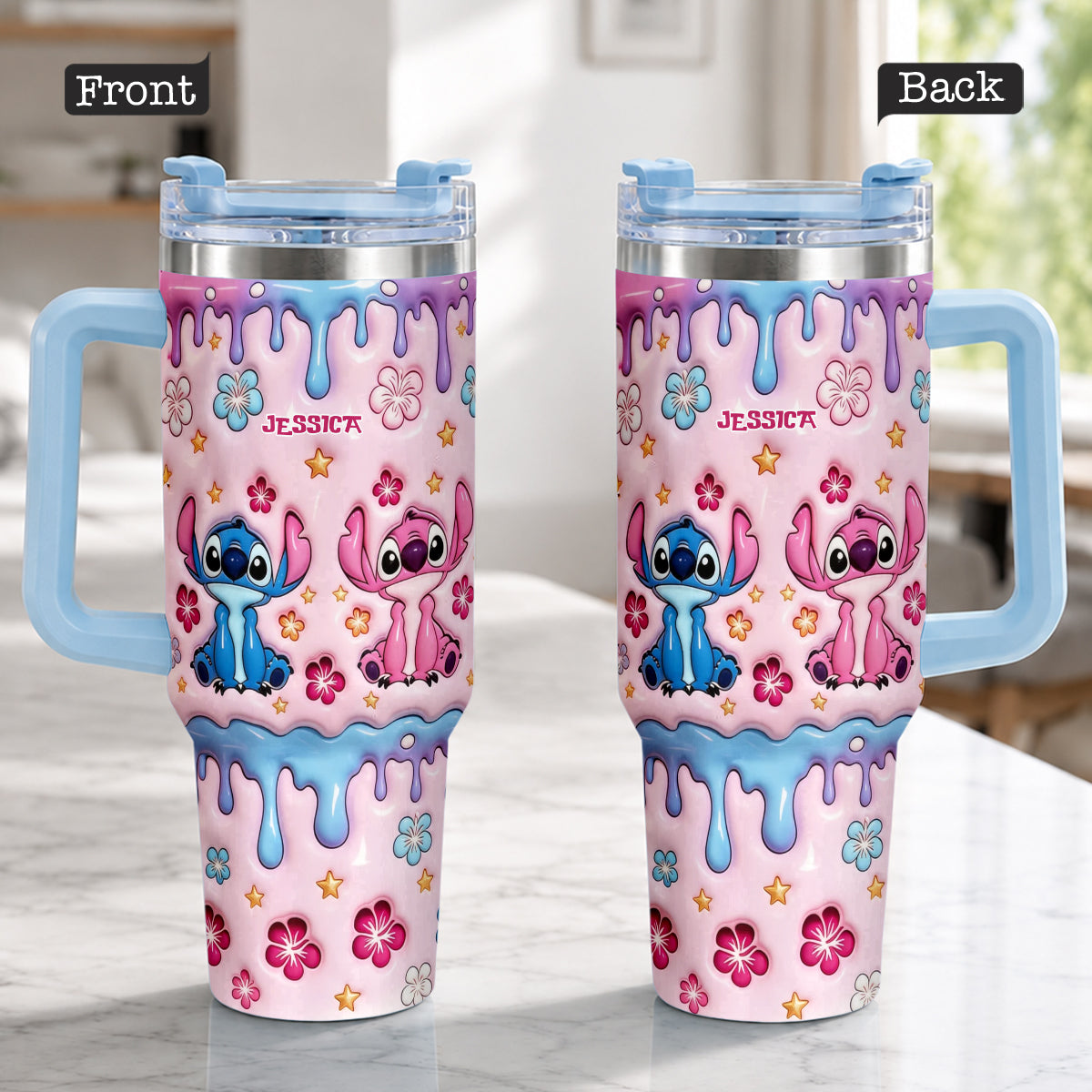 Ohana Cartoon Monster - Personalized Ohana Tumbler With Plush Charm