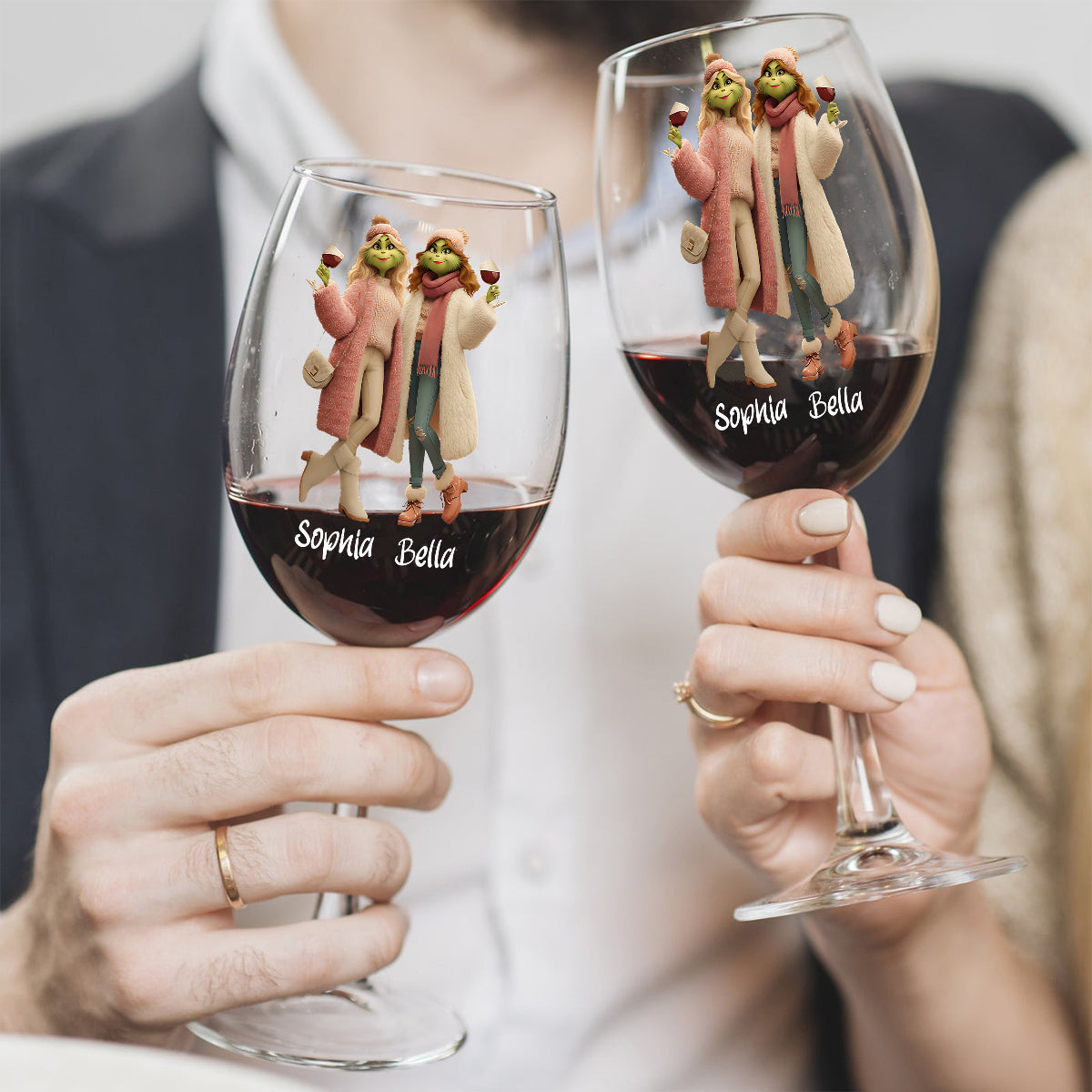 Besties Another Year Together - Personalized Stole Christmas Wine Glass With Long Stem