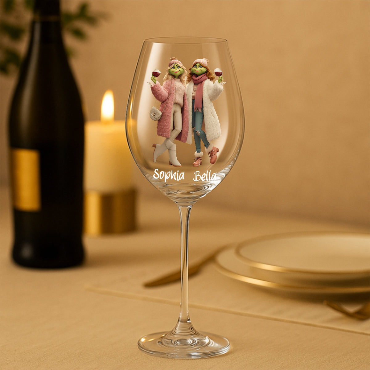 Besties Another Year Together - Personalized Stole Christmas Wine Glass With Long Stem