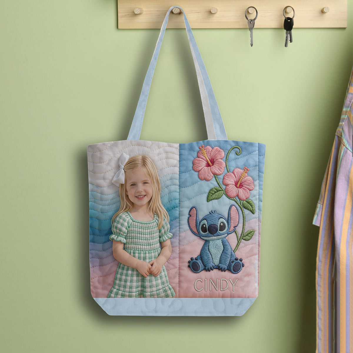 Custom Any Photo Blue Ohana - Personalized Ohana Quilted Tote Bag