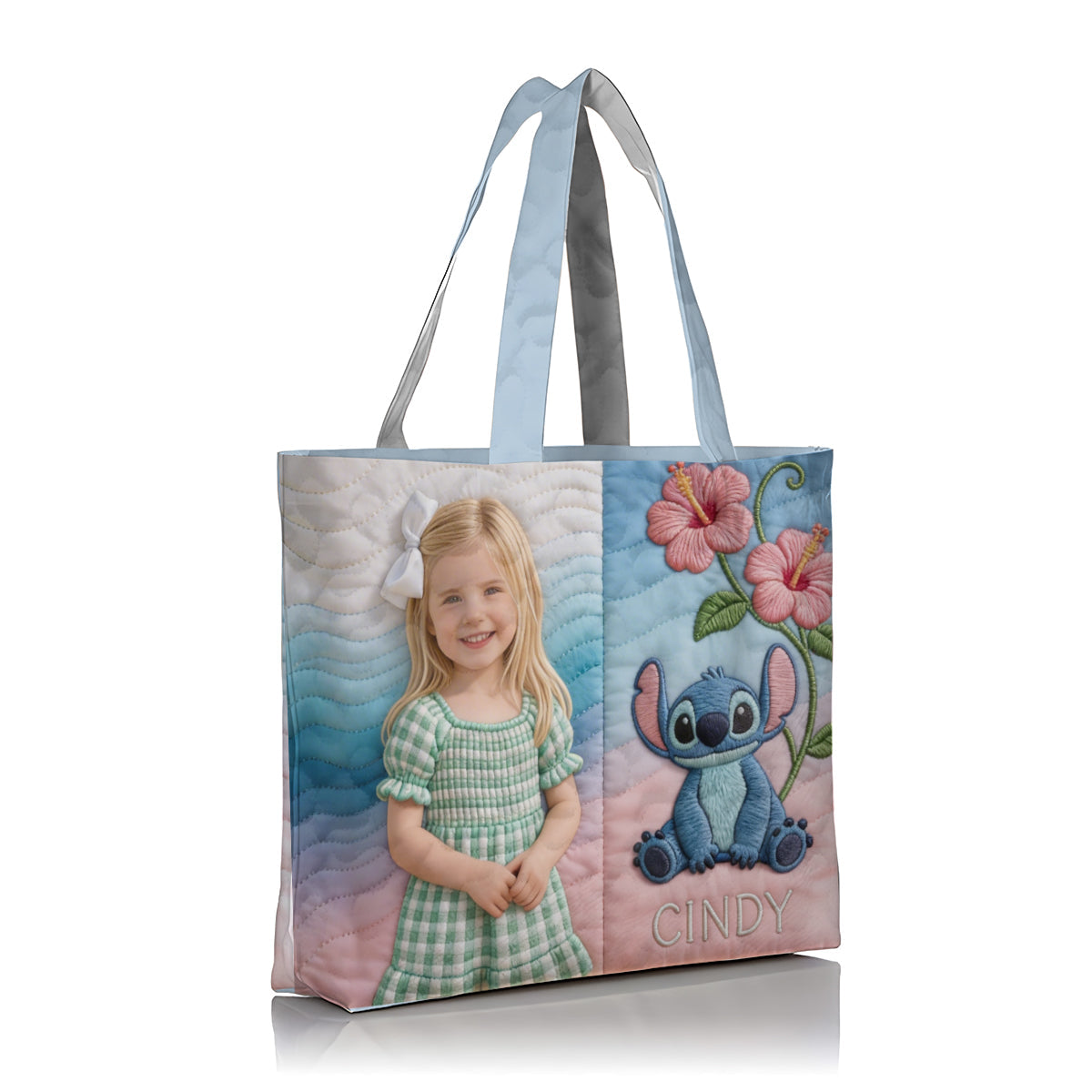 Custom Any Photo Blue Ohana - Personalized Ohana Quilted Tote Bag