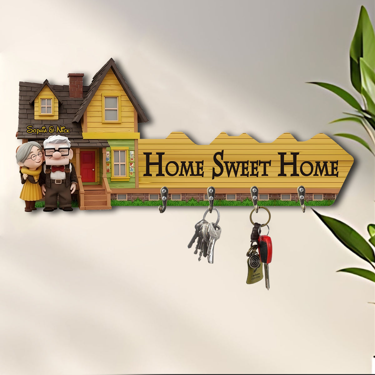Home Sweet Home - Personalized Couple Custom Shaped Key Rack