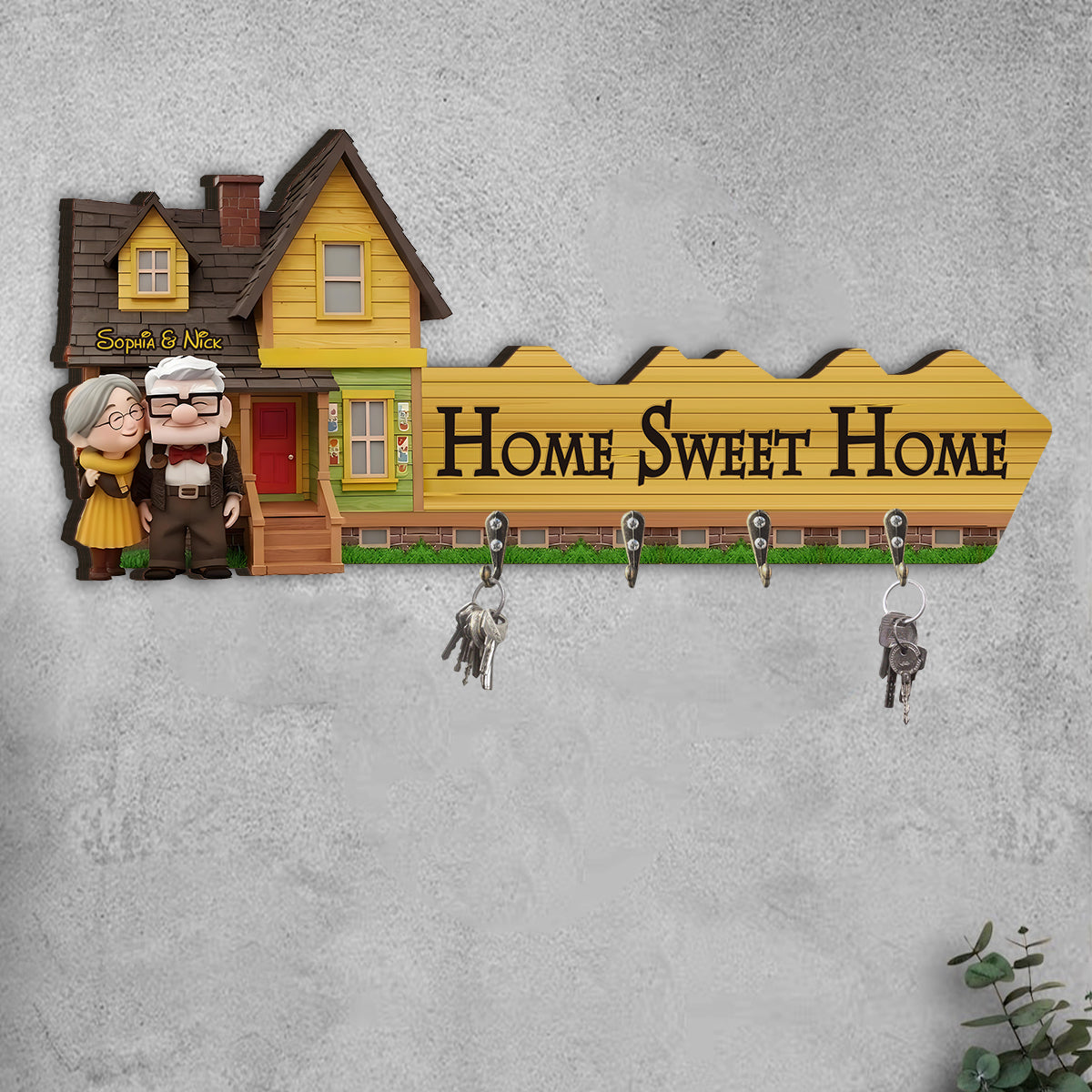 Home Sweet Home - Personalized Couple Custom Shaped Key Rack