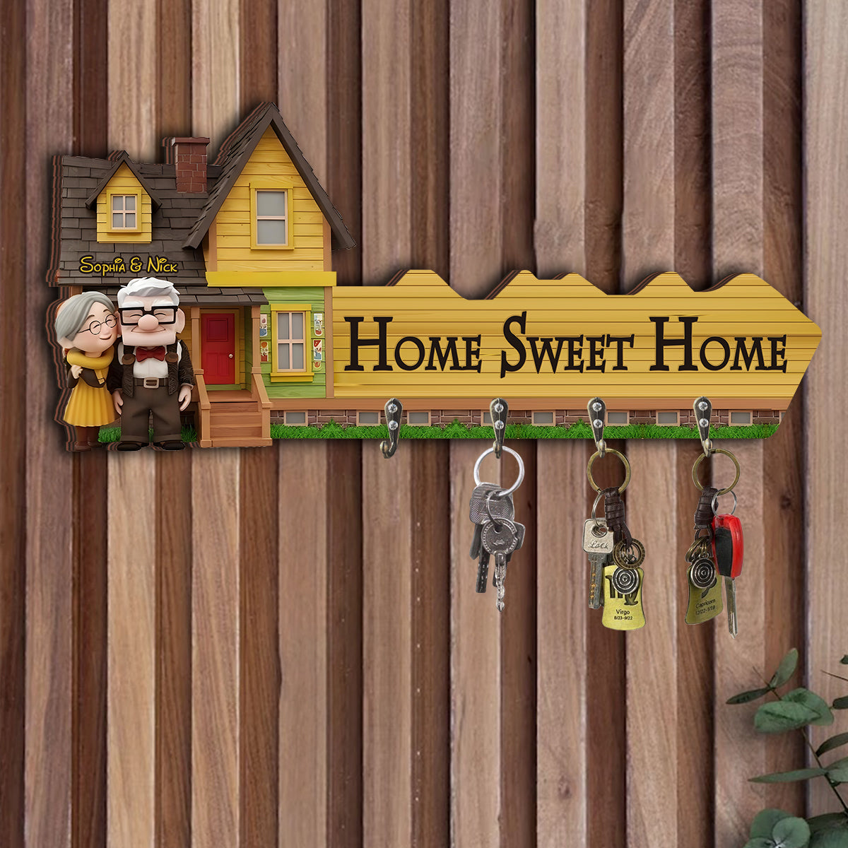 Home Sweet Home - Personalized Couple Custom Shaped Key Rack