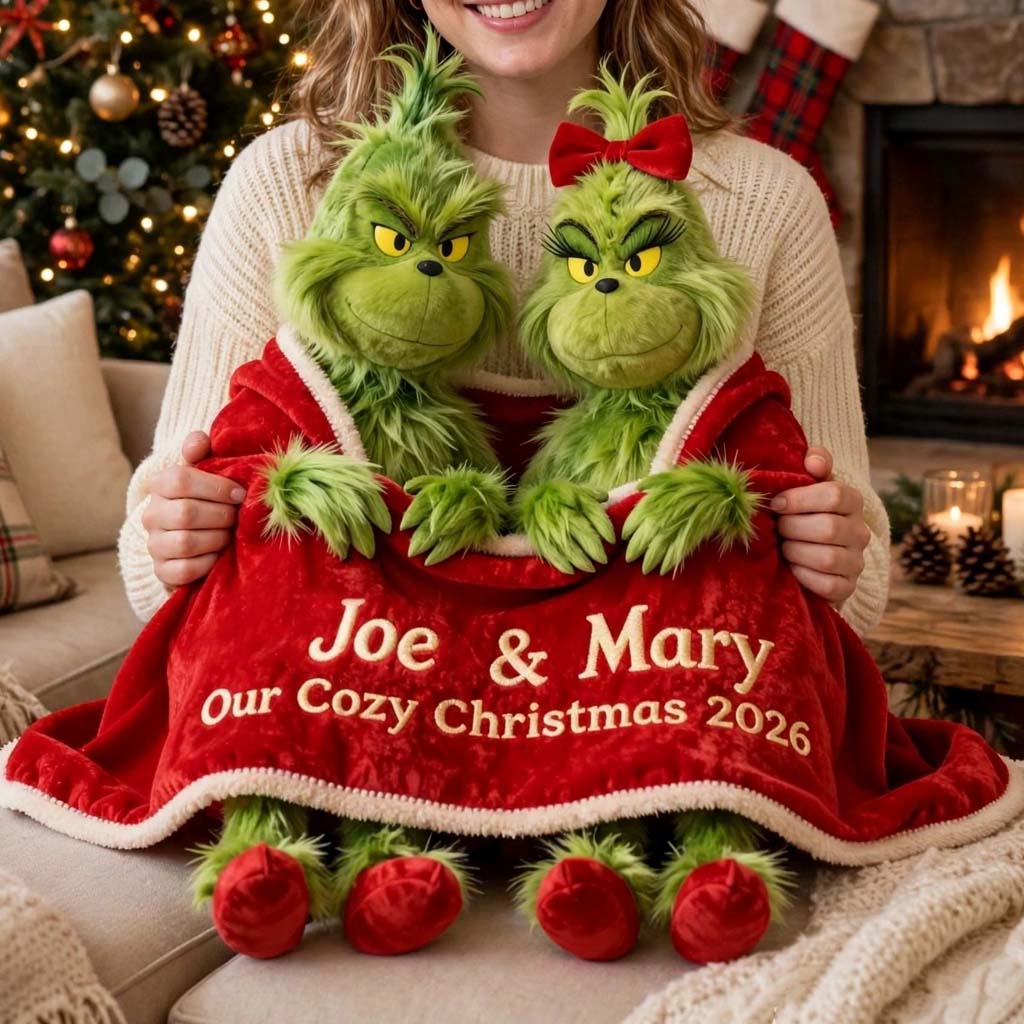 Couple Green Monster Cozy Christmas - Personalized Stole Christmas Premium Faux Fur Pillow