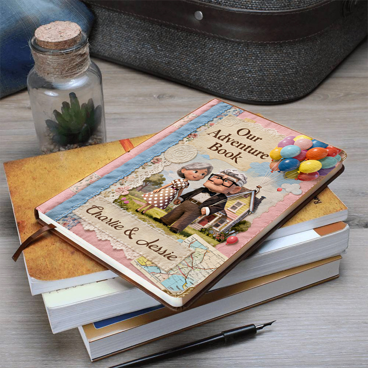 Our Adventure Book - Personalized Up Movie Couple Leather Journal