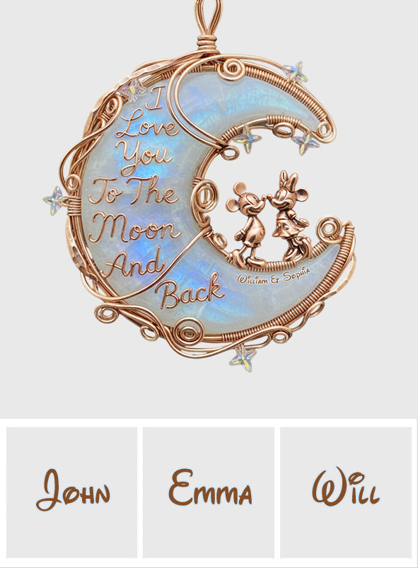 I Love You To The Moon And Back, Moonstone Styled Mouse Couple - Personalized Mouse Car Ornament