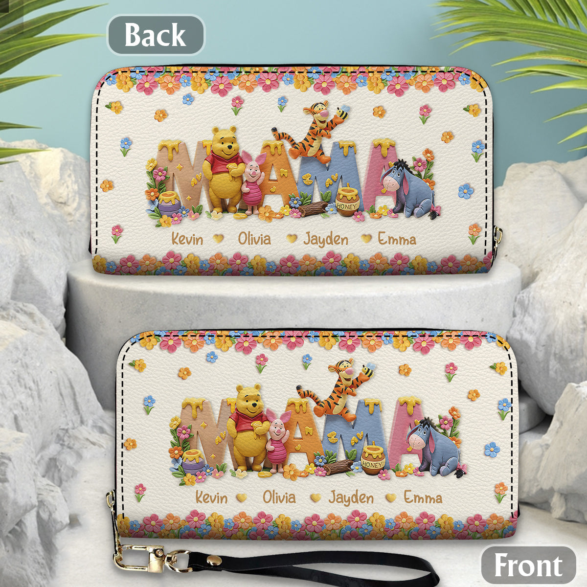 I Love You Mom - Personalized Mouse Leather Long Wallet