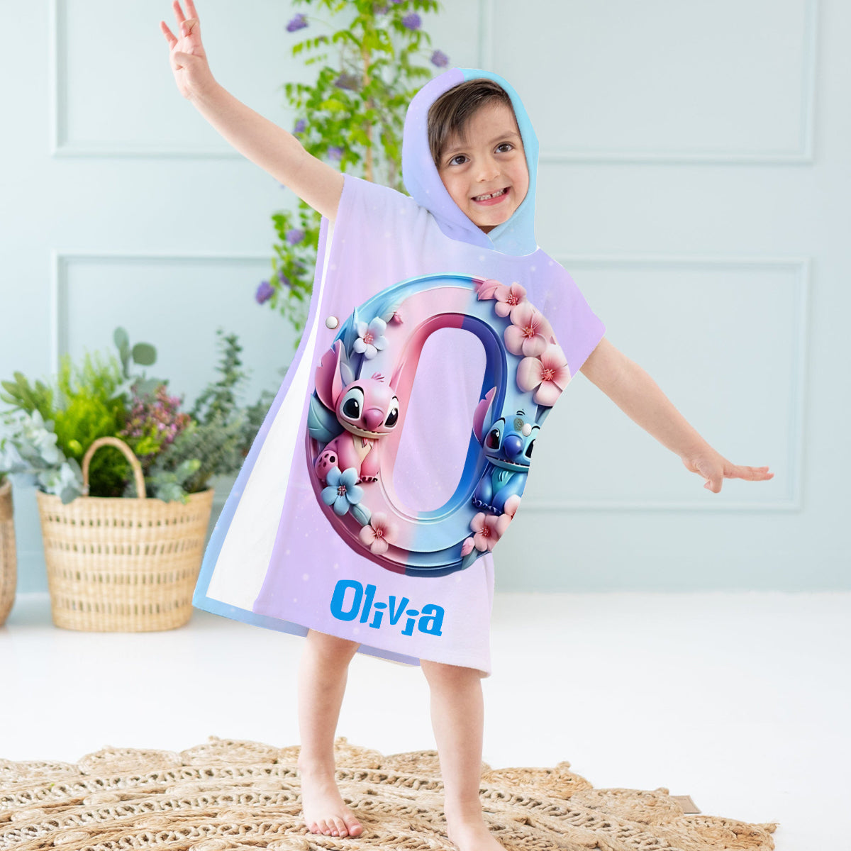 Ohana Alphabet Summer Vibe - Personalized Ohana Kid Hooded Towel Poncho