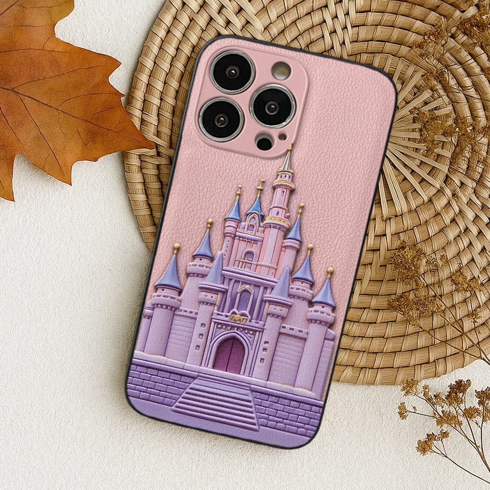 Magical Castle Friends Leather Phone Case & Charm Set - Personalized Mouse 3D Embossed Leather Phone Case