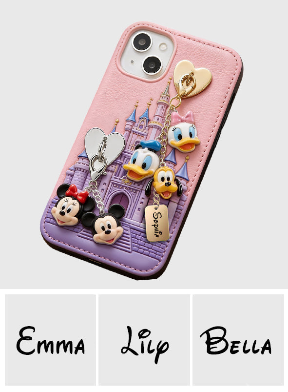 Magical Castle Friends Leather Phone Case & Charm Set - Personalized Mouse 3D Embossed Leather Phone Case