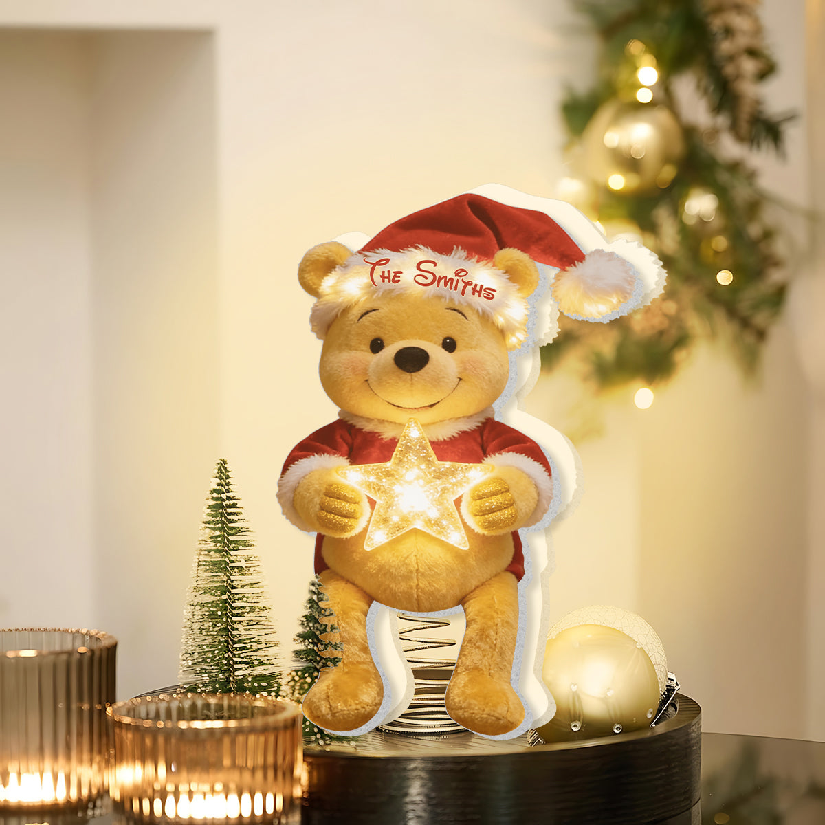 Merry Christmas - Personalized Yellow Bear LED Light Tree Topper
