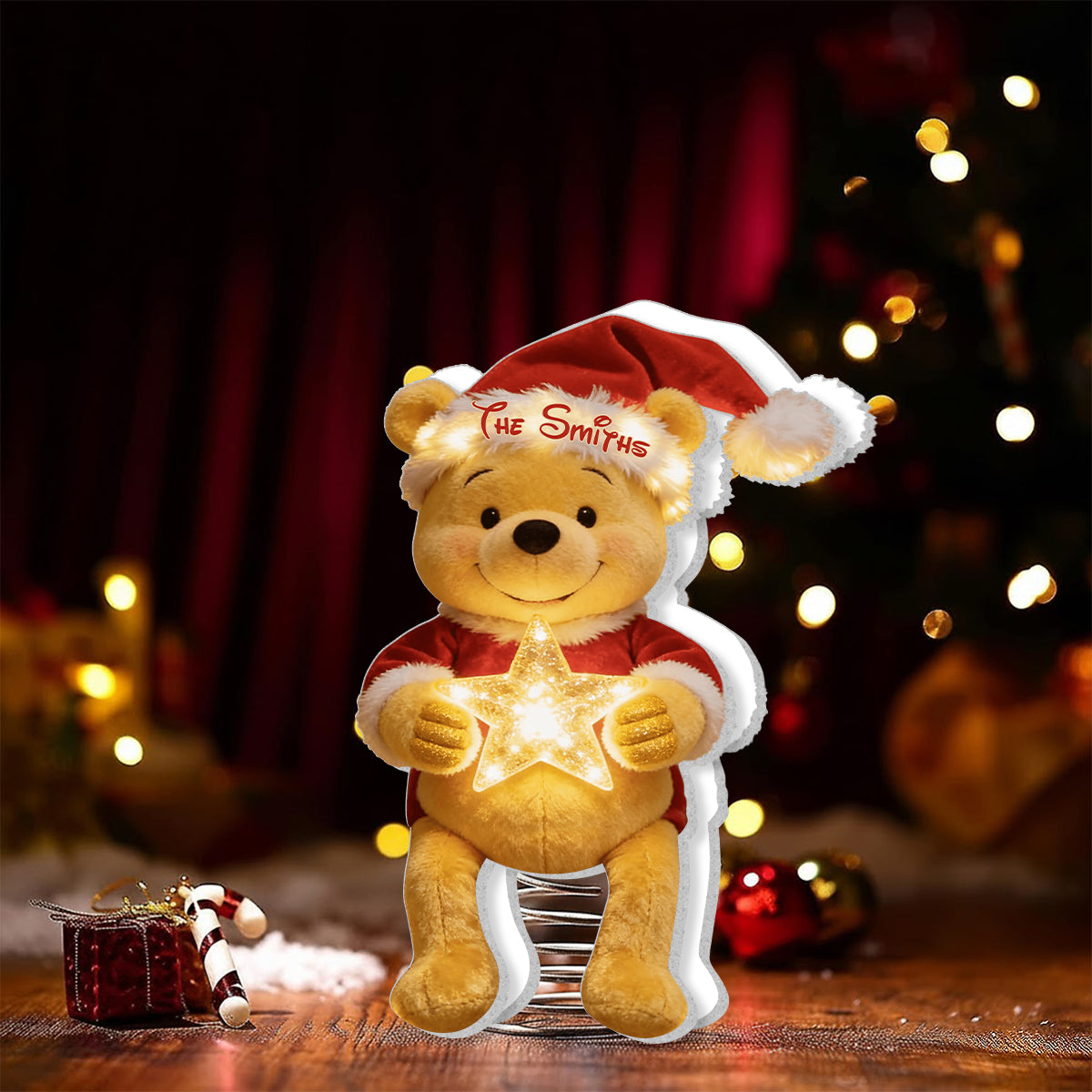 Merry Christmas - Personalized Yellow Bear LED Light Tree Topper