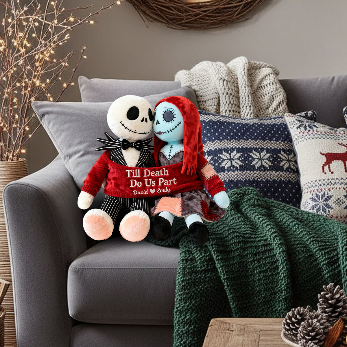 Till Death Do Us Part - Personalized Nightmare Faux Fur Shaped Pillow