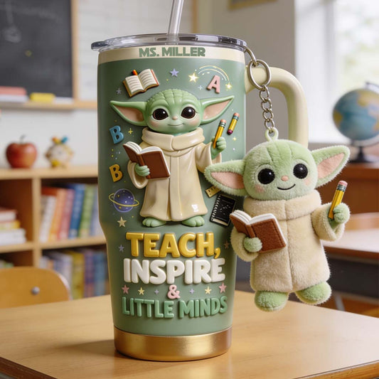 Teach, Inspire & Little Minds - Personalized Teacher Tumbler With Plush Charm