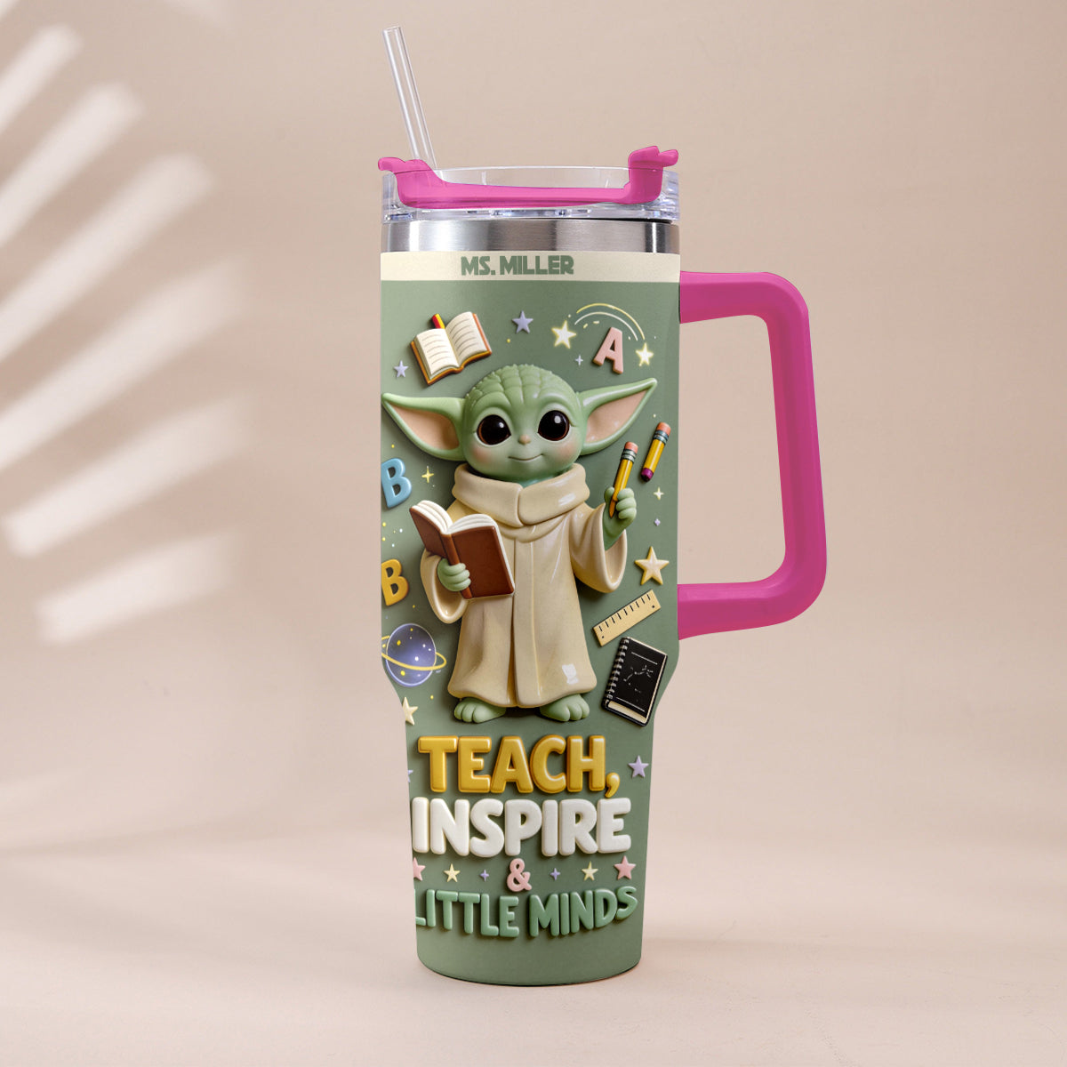 Teach, Inspire & Little Minds - Personalized Teacher Tumbler With Plush Charm