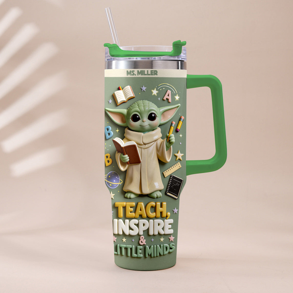 Teach, Inspire & Little Minds - Personalized Teacher Tumbler With Plush Charm