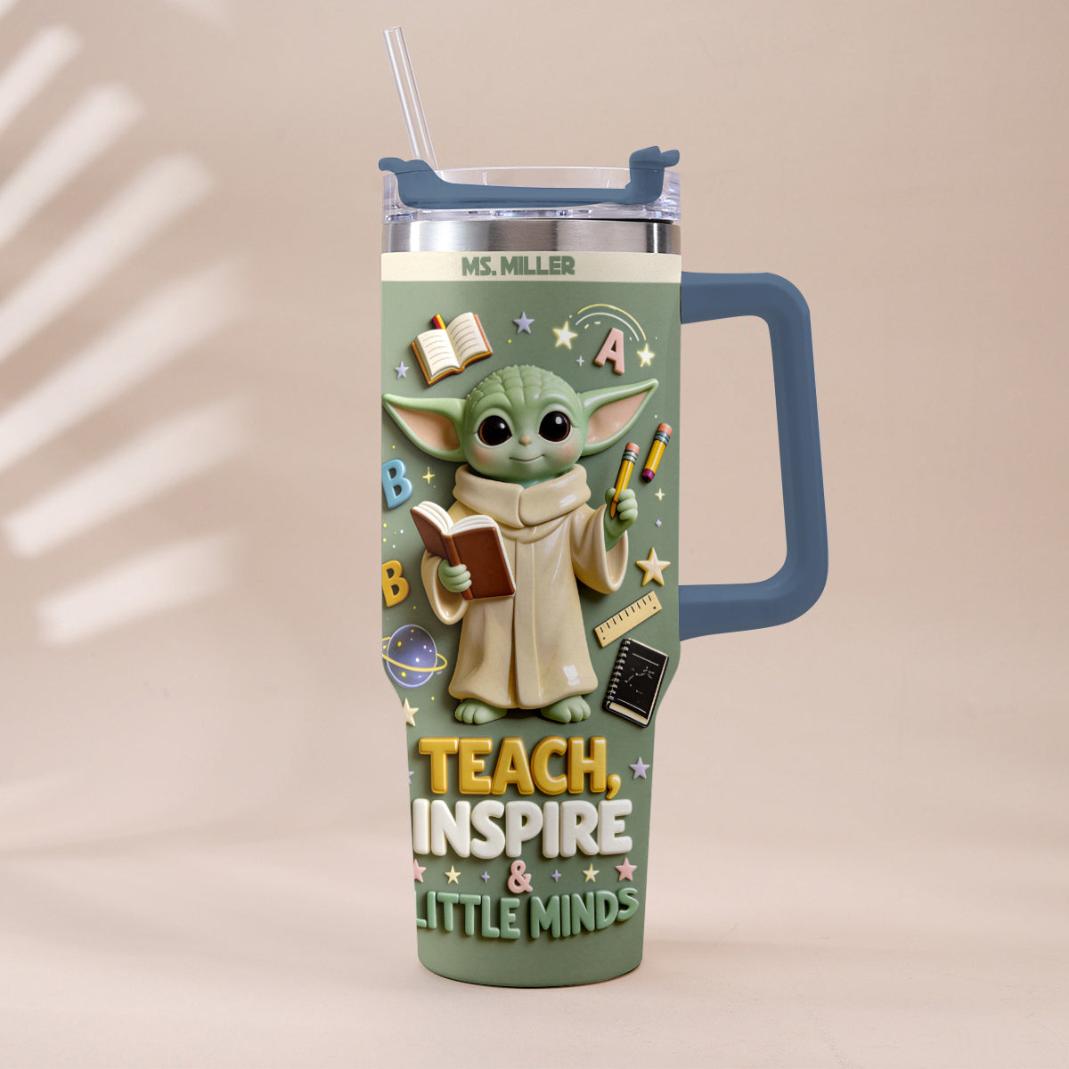 Teach, Inspire & Little Minds - Personalized Teacher Tumbler With Plush Charm