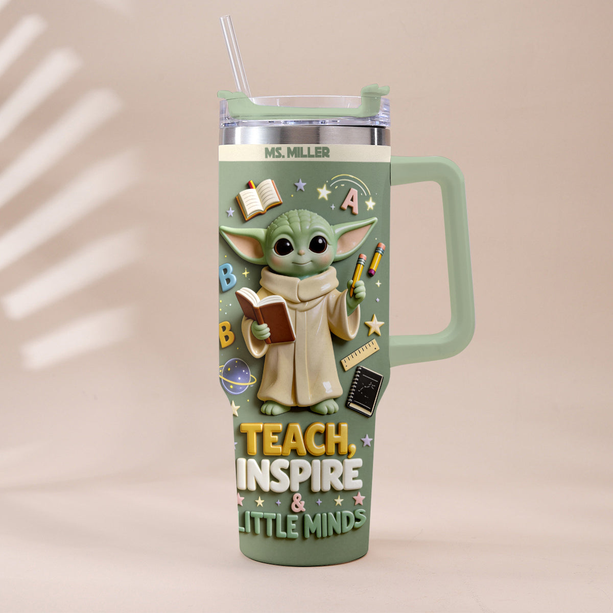 Teach, Inspire & Little Minds - Personalized Teacher Tumbler With Plush Charm