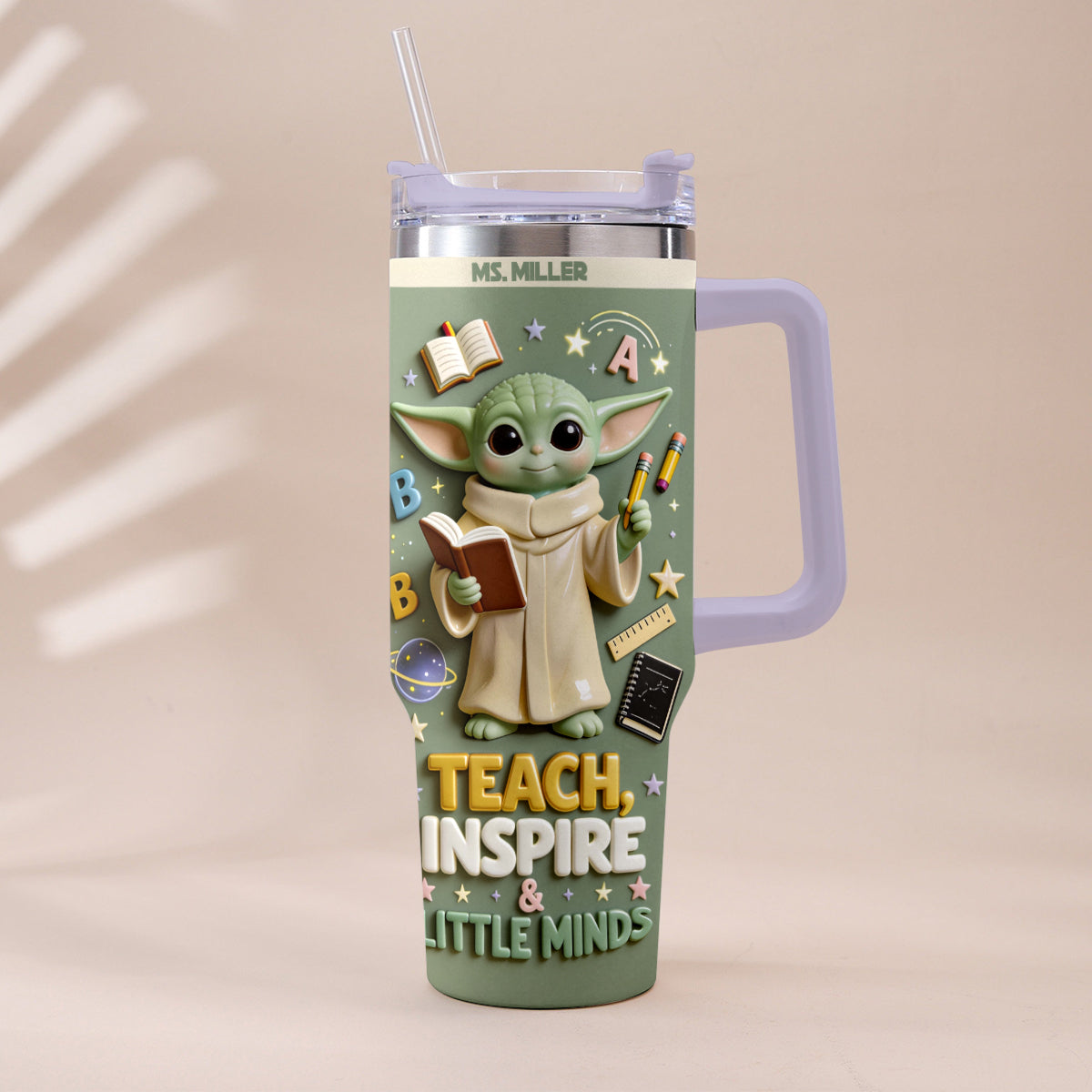 Teach, Inspire & Little Minds - Personalized Teacher Tumbler With Plush Charm