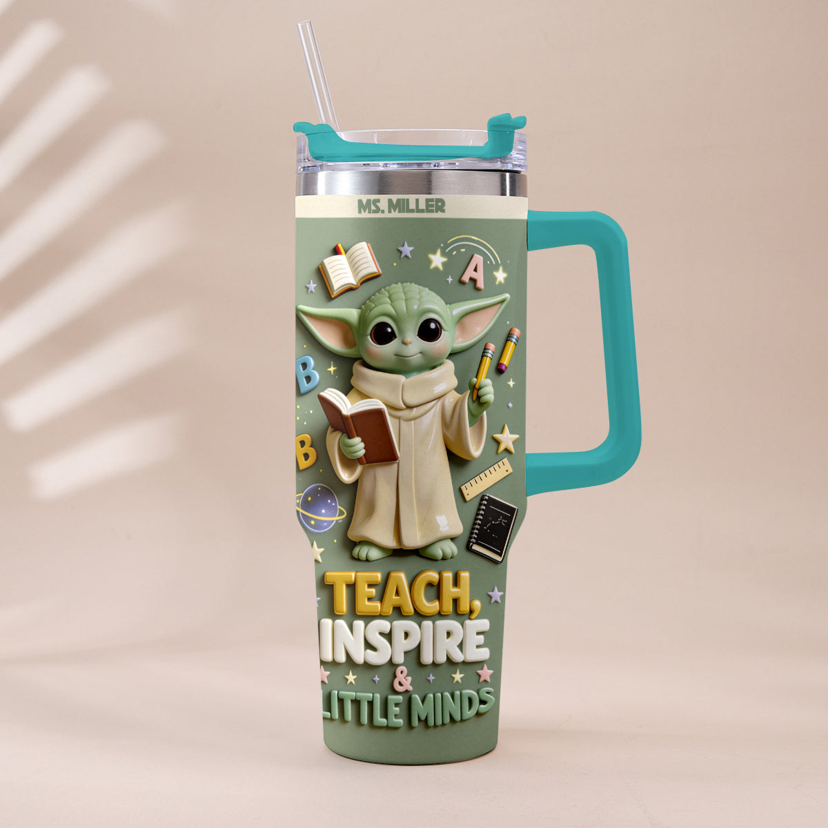 Teach, Inspire & Little Minds - Personalized Teacher Tumbler With Plush Charm