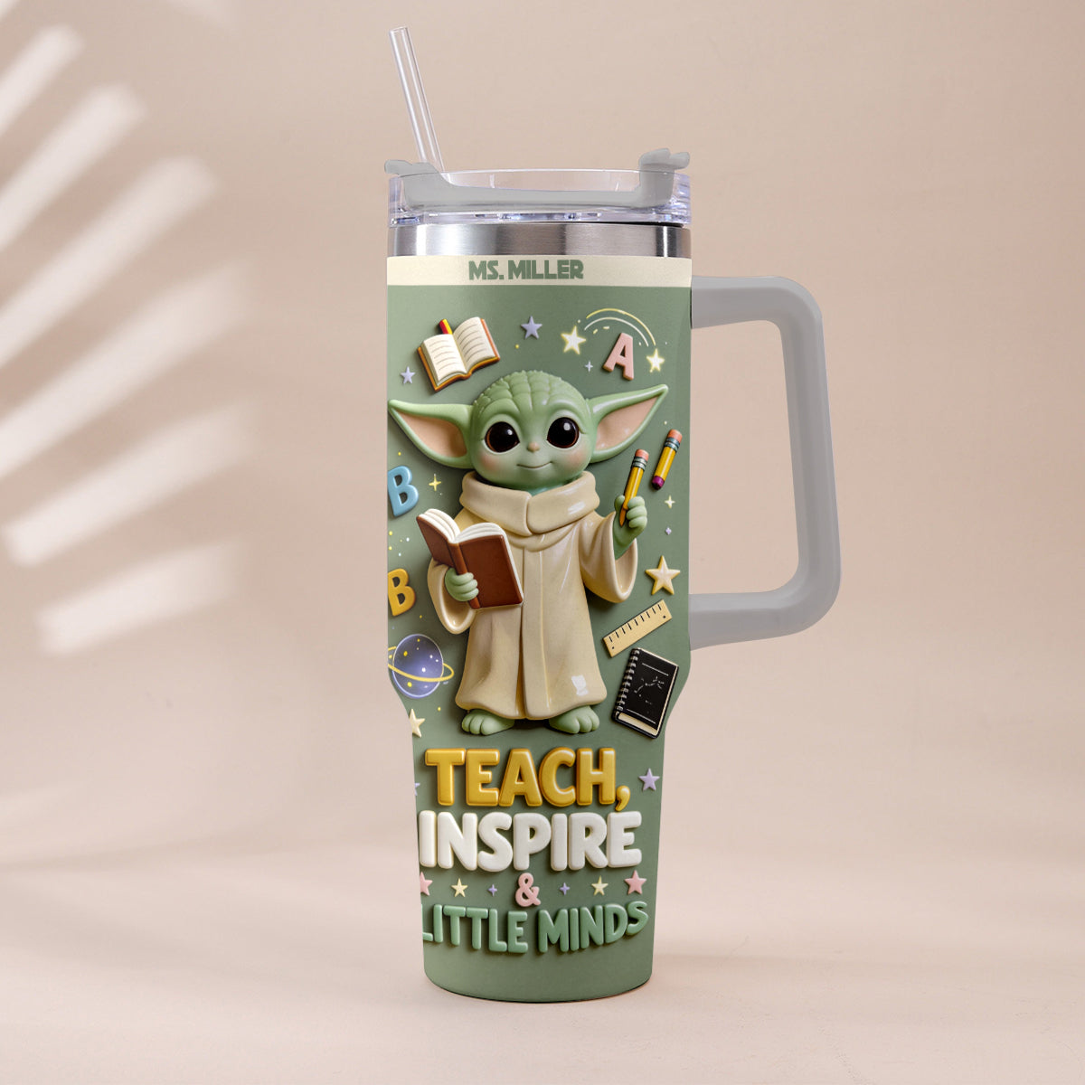 Teach, Inspire & Little Minds - Personalized Teacher Tumbler With Plush Charm