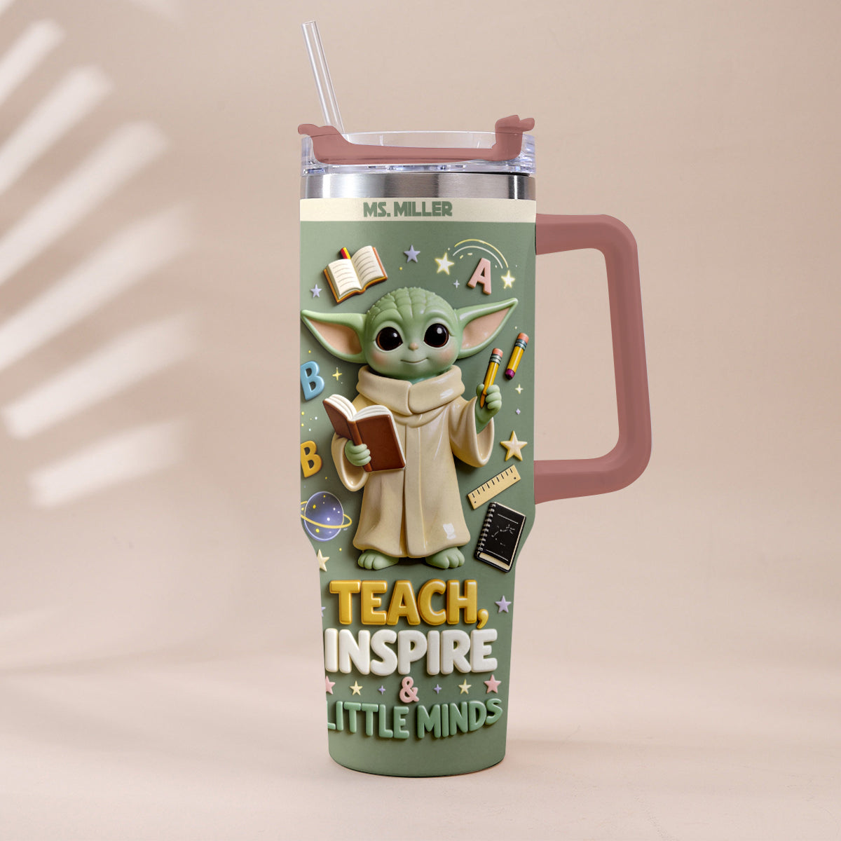 Teach, Inspire & Little Minds - Personalized Teacher Tumbler With Plush Charm
