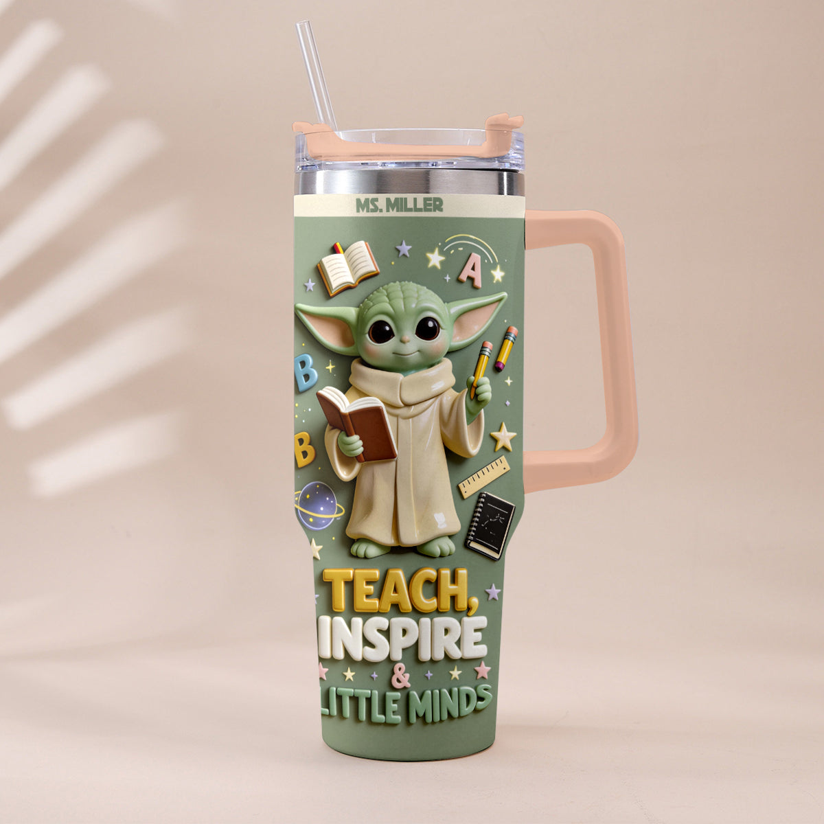 Teach, Inspire & Little Minds - Personalized Teacher Tumbler With Plush Charm