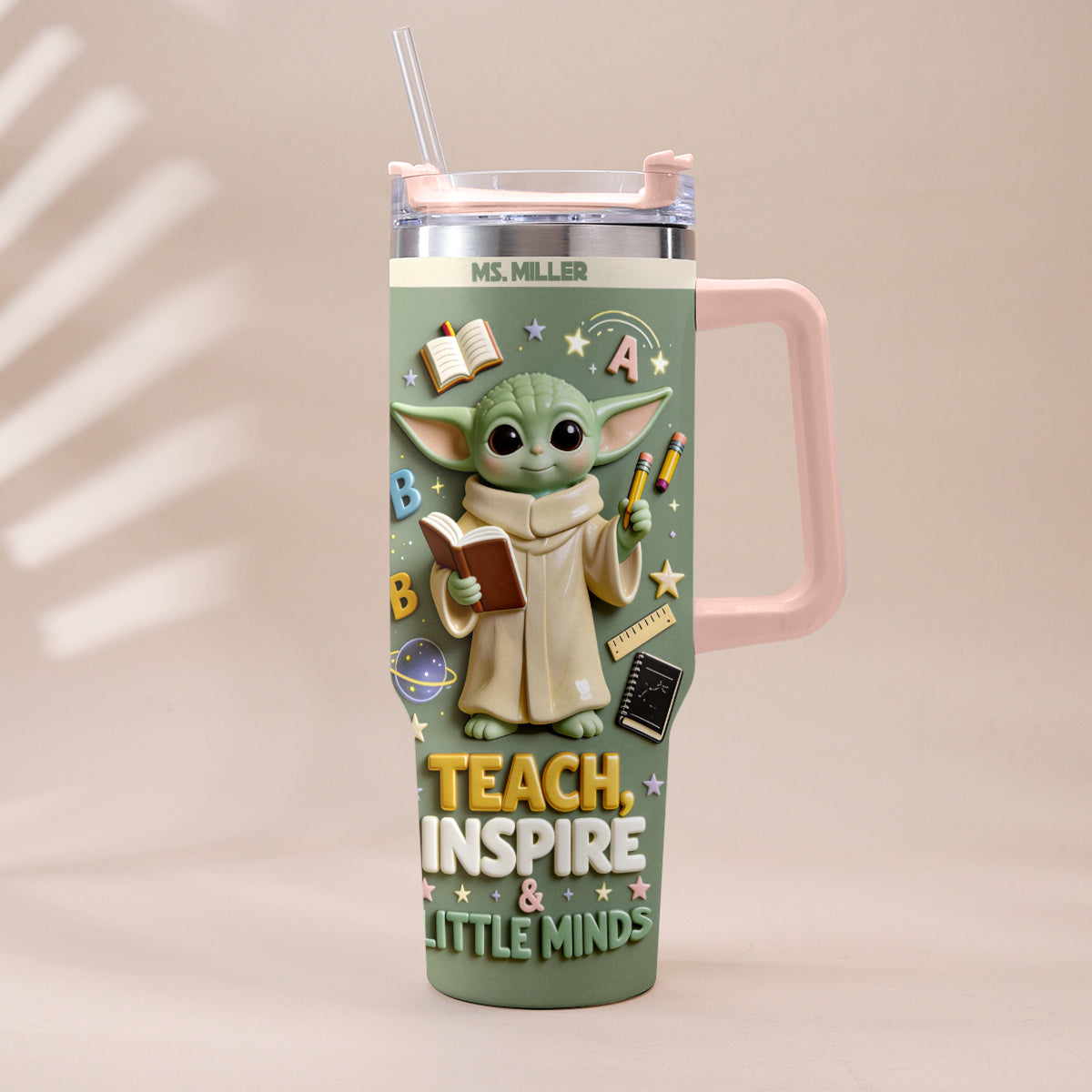 Teach, Inspire & Little Minds - Personalized Teacher Tumbler With Plush Charm