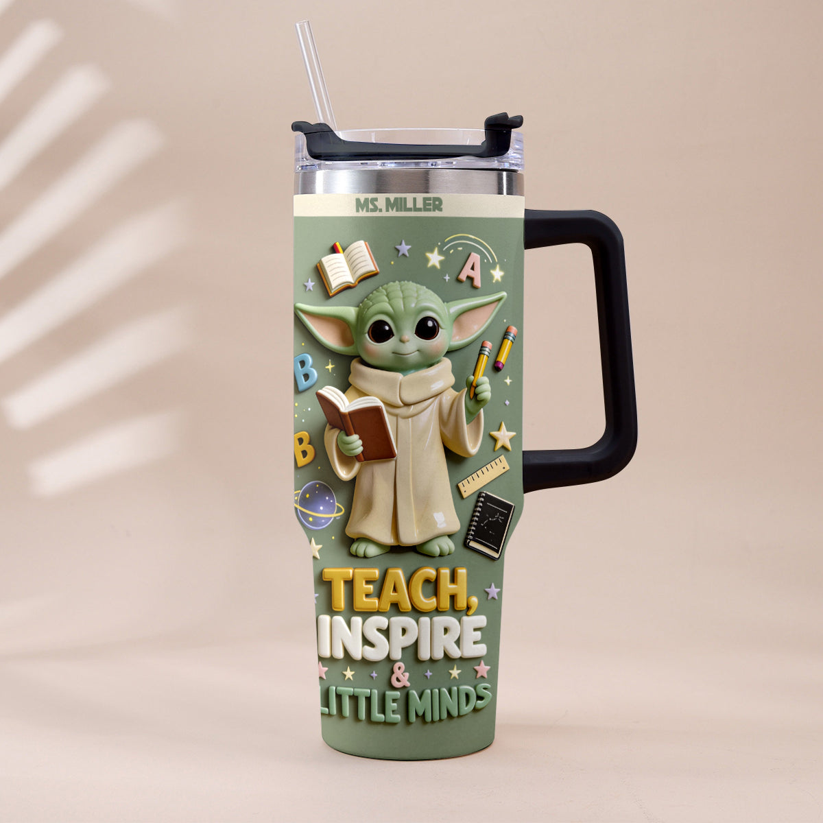 Teach, Inspire & Little Minds - Personalized Teacher Tumbler With Plush Charm