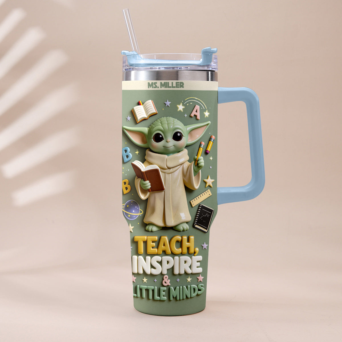 Teach, Inspire & Little Minds - Personalized Teacher Tumbler With Plush Charm