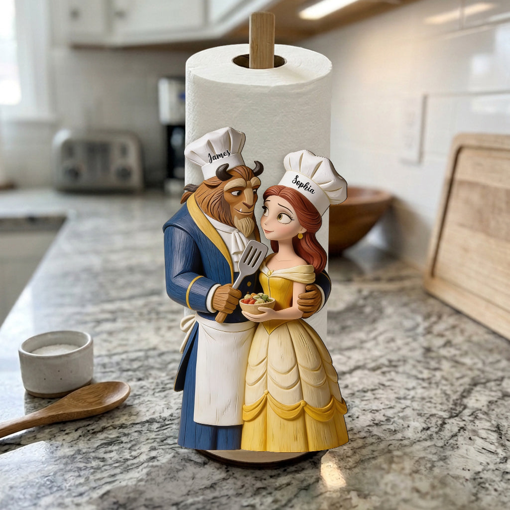 Cooking Together Gift For Couple - Personalized Beauty And The Beast Paper Towel Stand