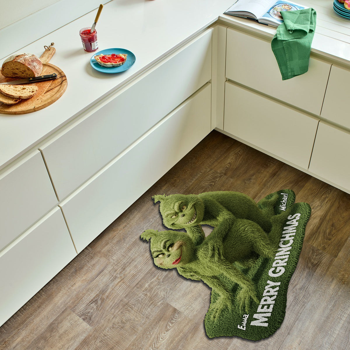 Green Mischief Holiday - Personalized Stole Christmas Non-Slip Tufted Rug