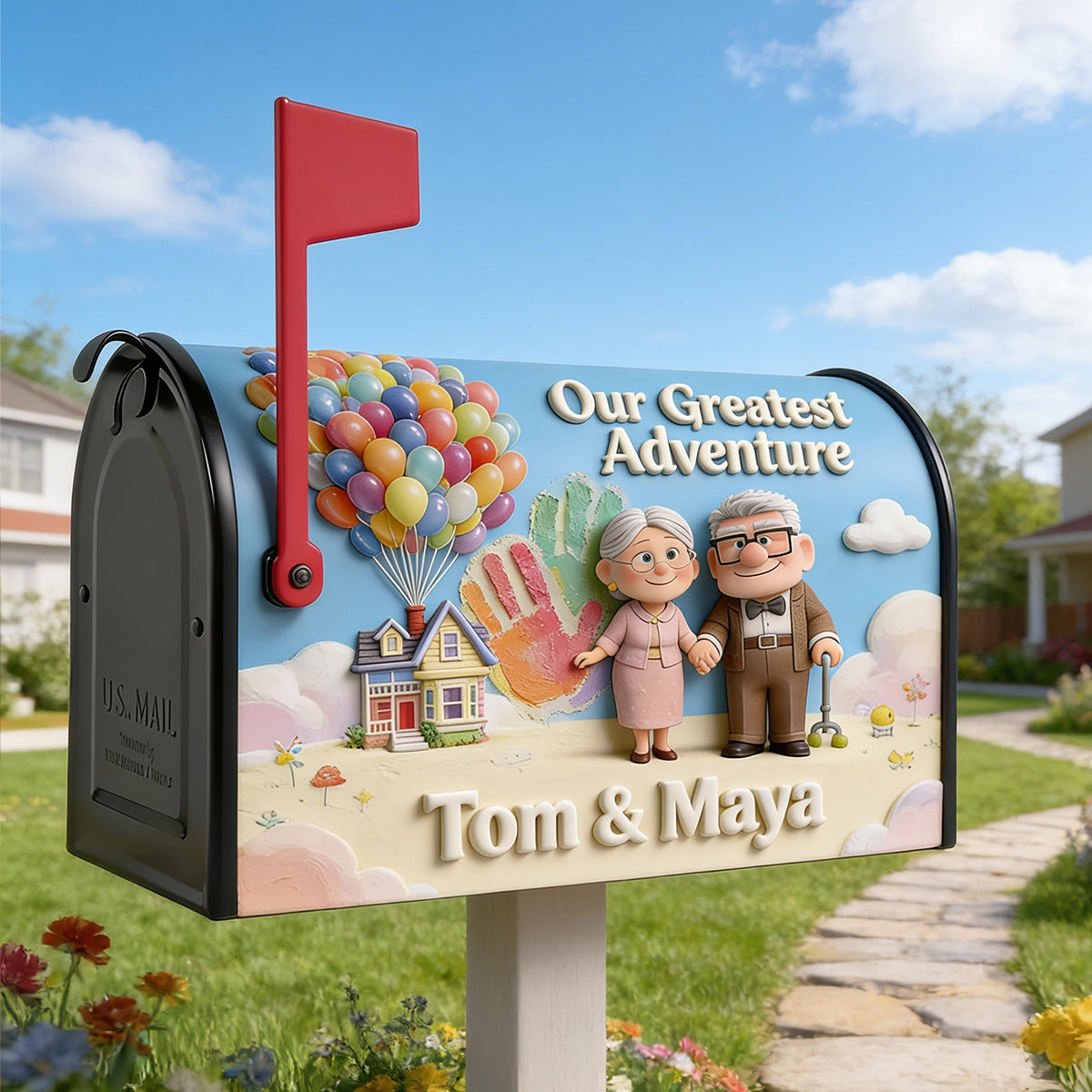 Old Couple Design Mailbox Cover - Personalized Up Movie Couple Mailbox Cover