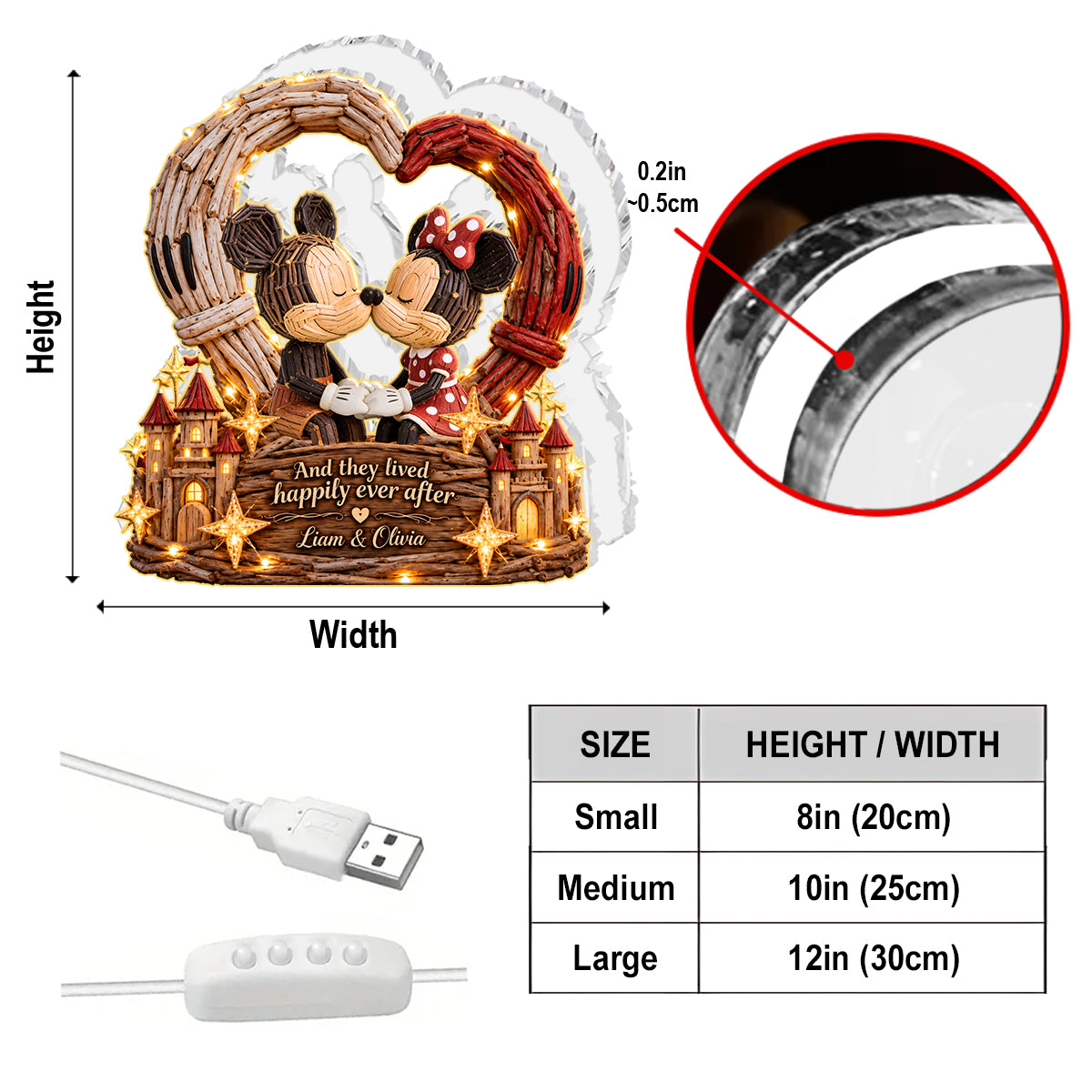 Magic Mouse Couple Heart - Personalized Mouse Acrylic LED Night Light