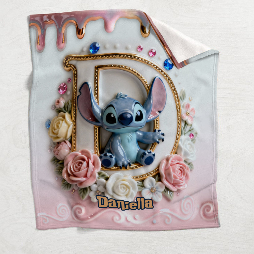 Custom Alphabet For Blue Monster Lover - Personalized Ohana Blanket
