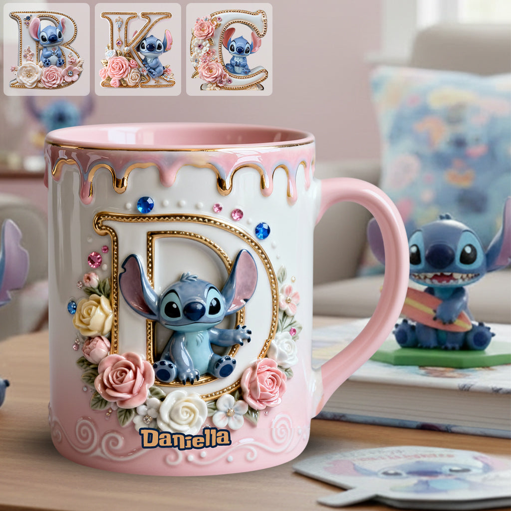 Custom Alphabet For Blue Monster Lover - Personalized Ohana Accent Mug & Coaster