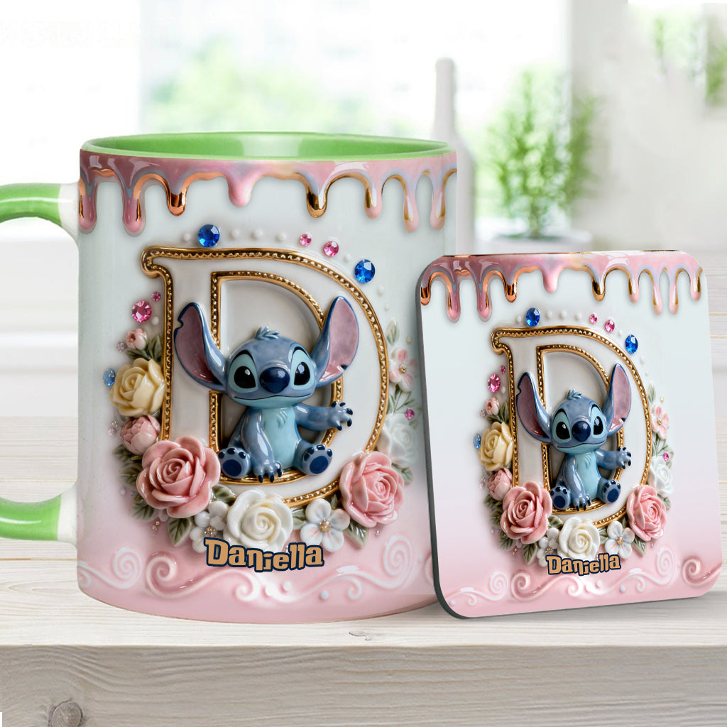 Custom Alphabet For Blue Monster Lover - Personalized Ohana Accent Mug & Coaster