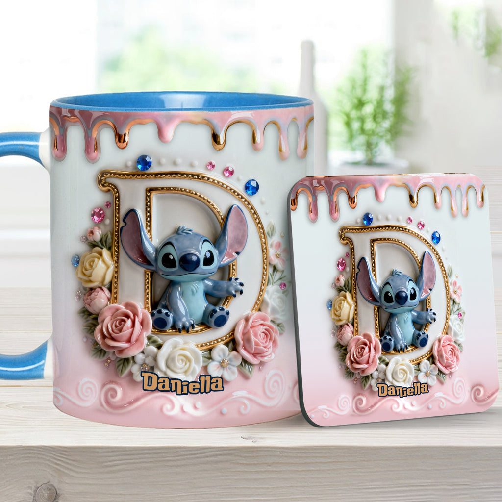 Custom Alphabet For Blue Monster Lover - Personalized Ohana Accent Mug & Coaster