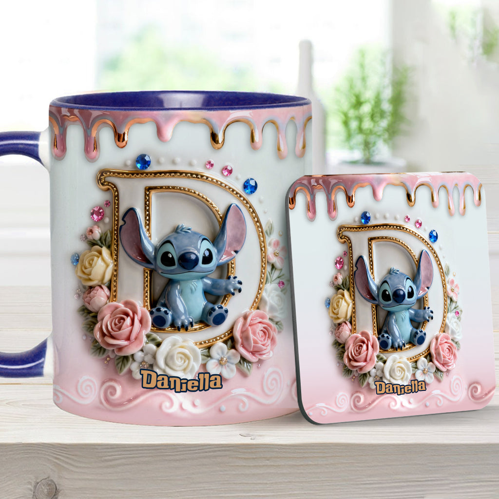 Custom Alphabet For Blue Monster Lover - Personalized Ohana Accent Mug & Coaster