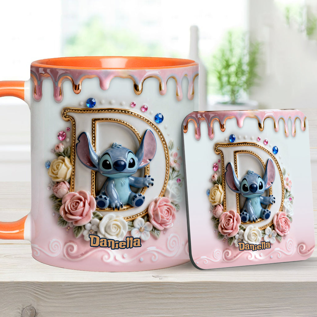 Custom Alphabet For Blue Monster Lover - Personalized Ohana Accent Mug & Coaster