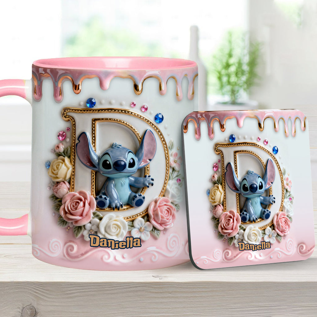 Custom Alphabet For Blue Monster Lover - Personalized Ohana Accent Mug & Coaster