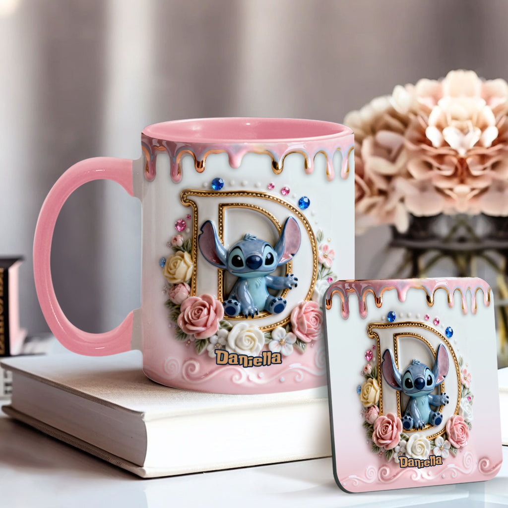 Custom Alphabet For Blue Monster Lover - Personalized Ohana Accent Mug & Coaster