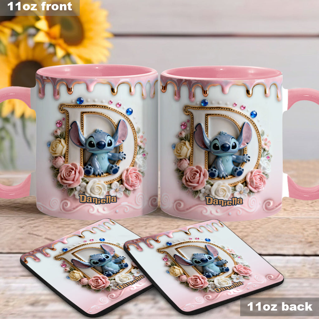 Custom Alphabet For Blue Monster Lover - Personalized Ohana Accent Mug & Coaster