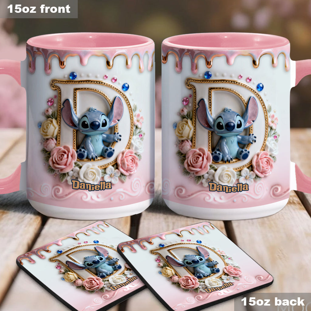 Custom Alphabet For Blue Monster Lover - Personalized Ohana Accent Mug & Coaster