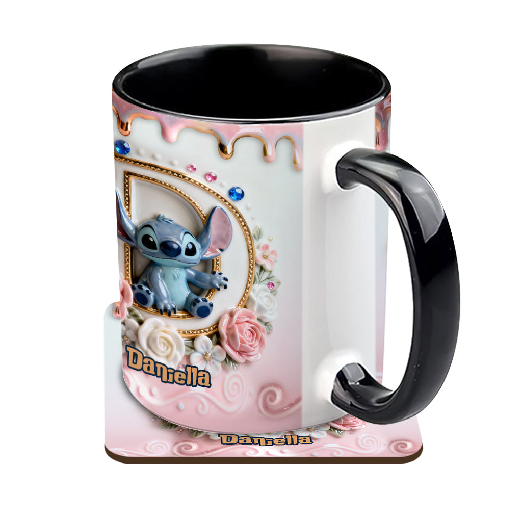 Custom Alphabet For Blue Monster Lover - Personalized Ohana Accent Mug & Coaster