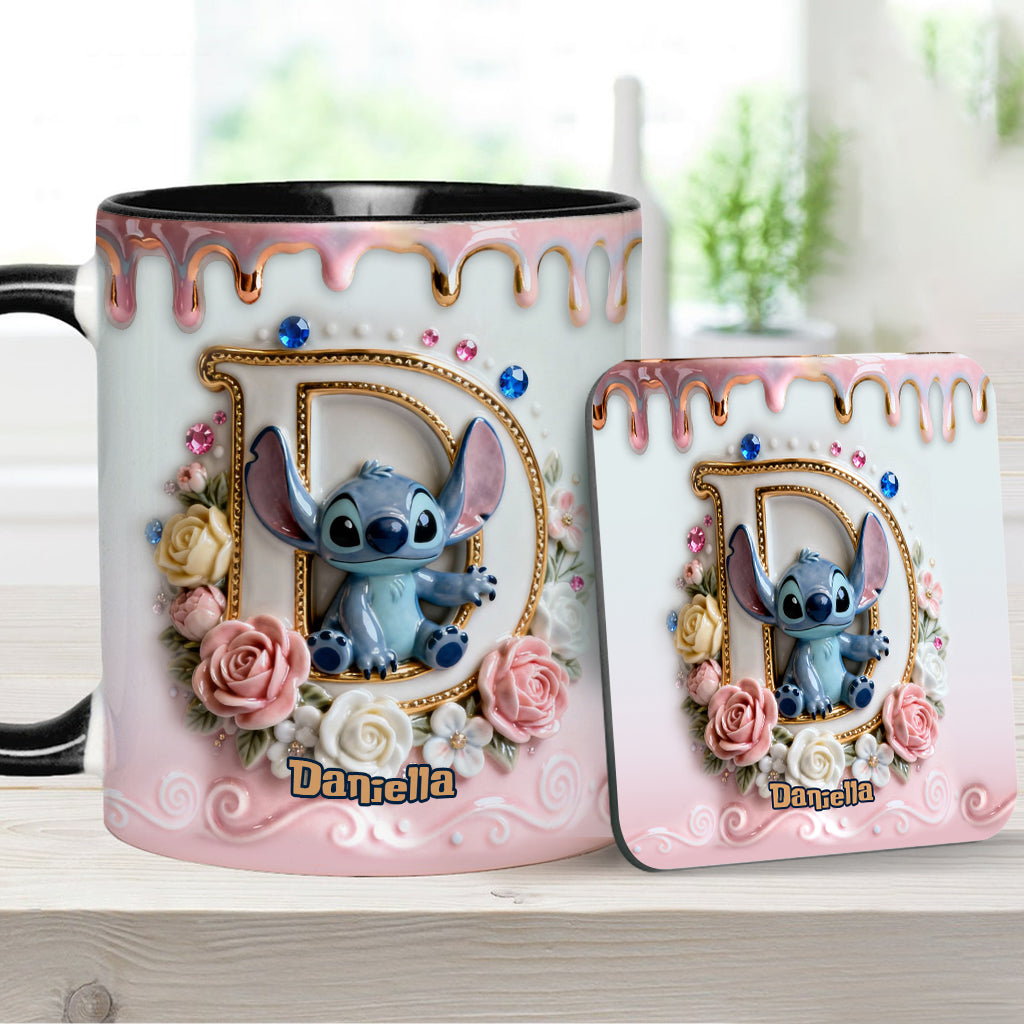 Custom Alphabet For Blue Monster Lover - Personalized Ohana Accent Mug & Coaster