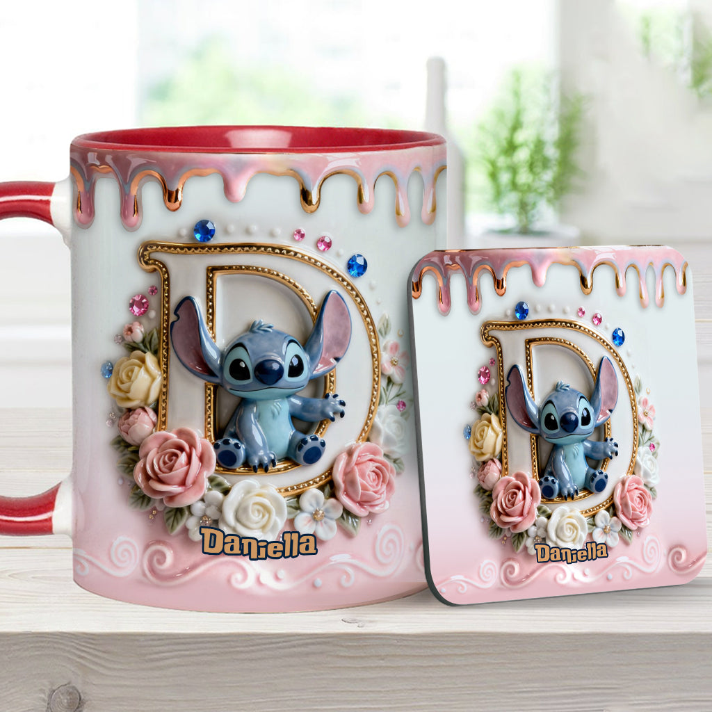 Custom Alphabet For Blue Monster Lover - Personalized Ohana Accent Mug & Coaster